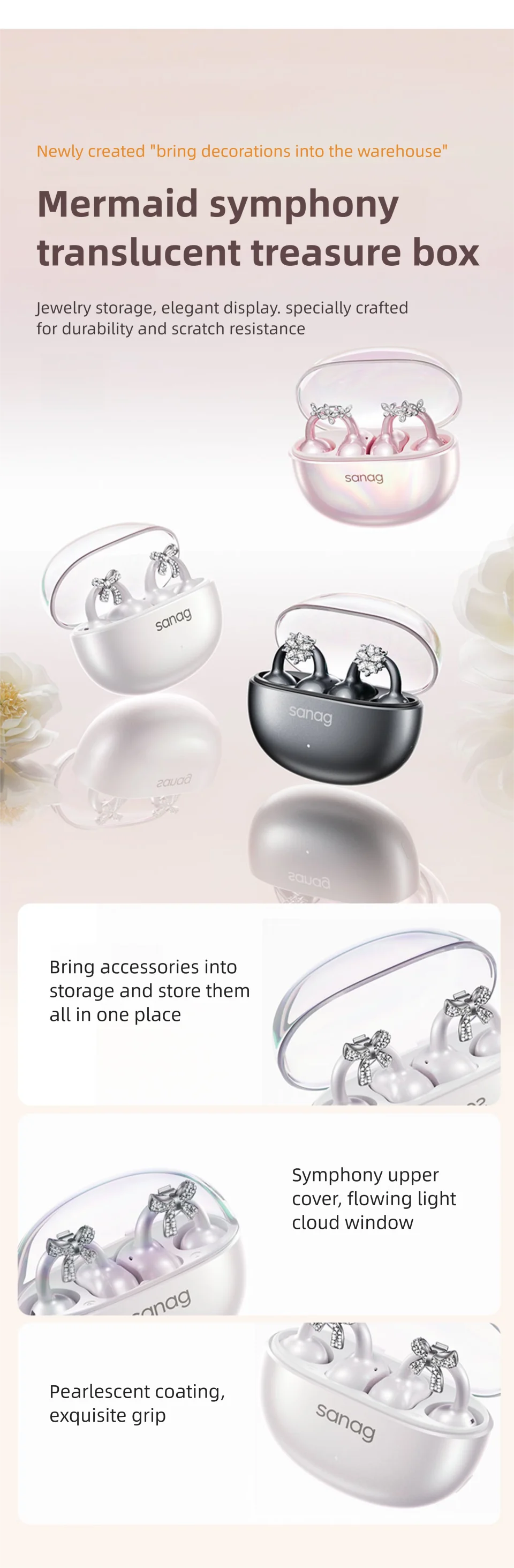 Sanag S6S Nova Ohrclip-on-Kopfhörer, modische Ohrringe für Frauen, kabellose Bluetooth-Kopfhörer, Jahrestag, Valentinstag, Geschenke – Detail 6