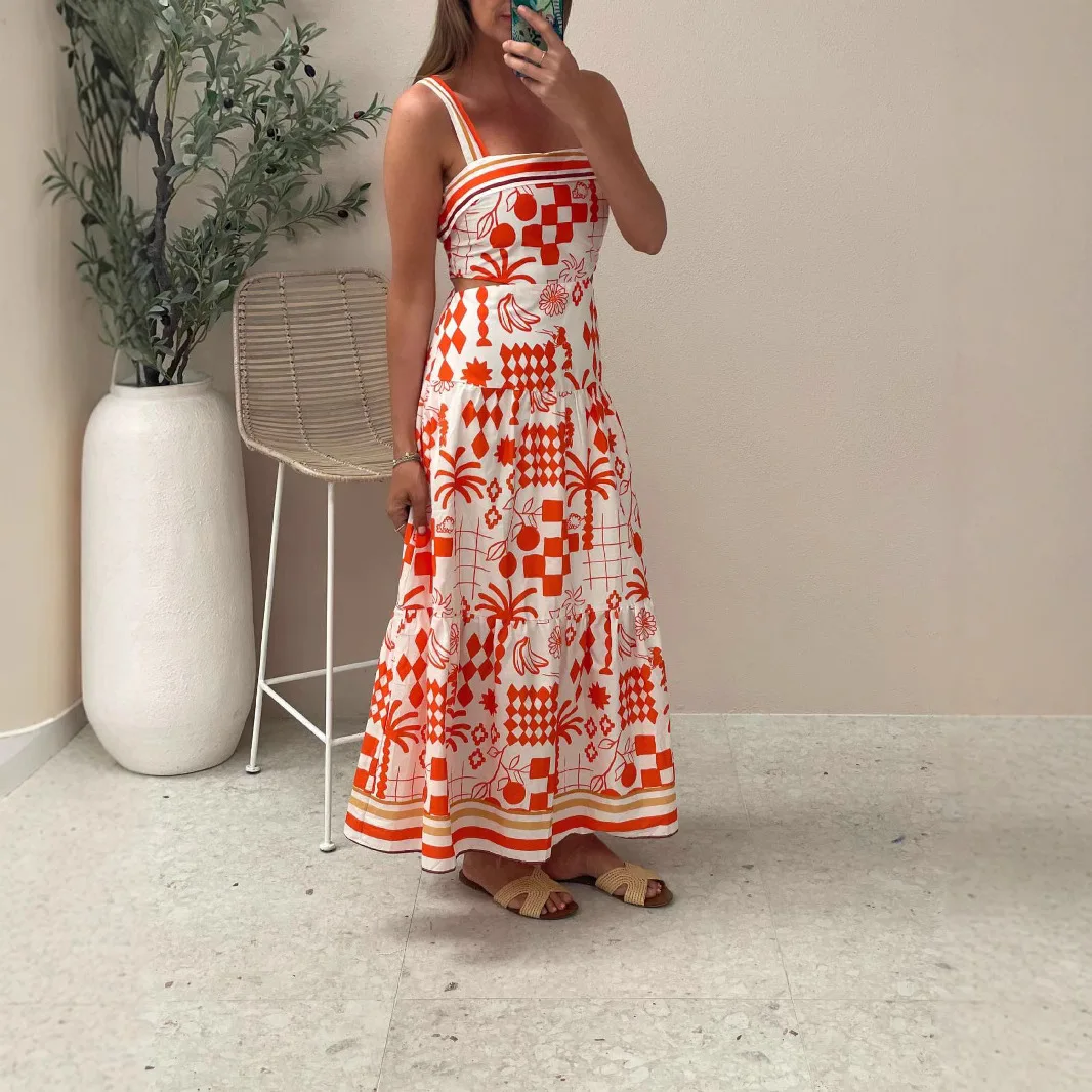 Robe d'été pour femmes, nouveau tempérament européen et américain, couleur contrastée, imprimé à bretelles