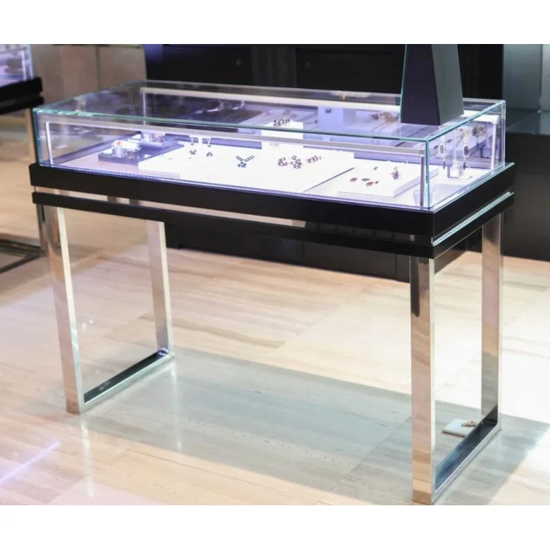 Custom fashionable jewelry display counter retail locable jewelry showcase furniture with LED lighting