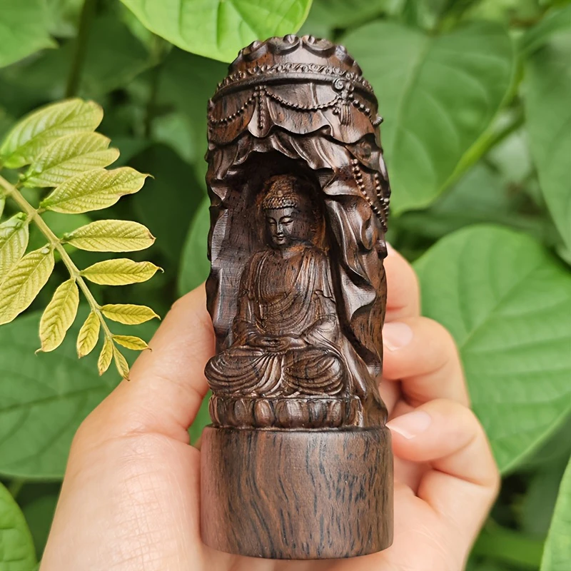 Wooden Buddha Statue Ornament Halloween Christmas Easter Desktop Decoration Desk Office Desk Ornament Home Art Display Piece Holiday Gift Decorative Ornament