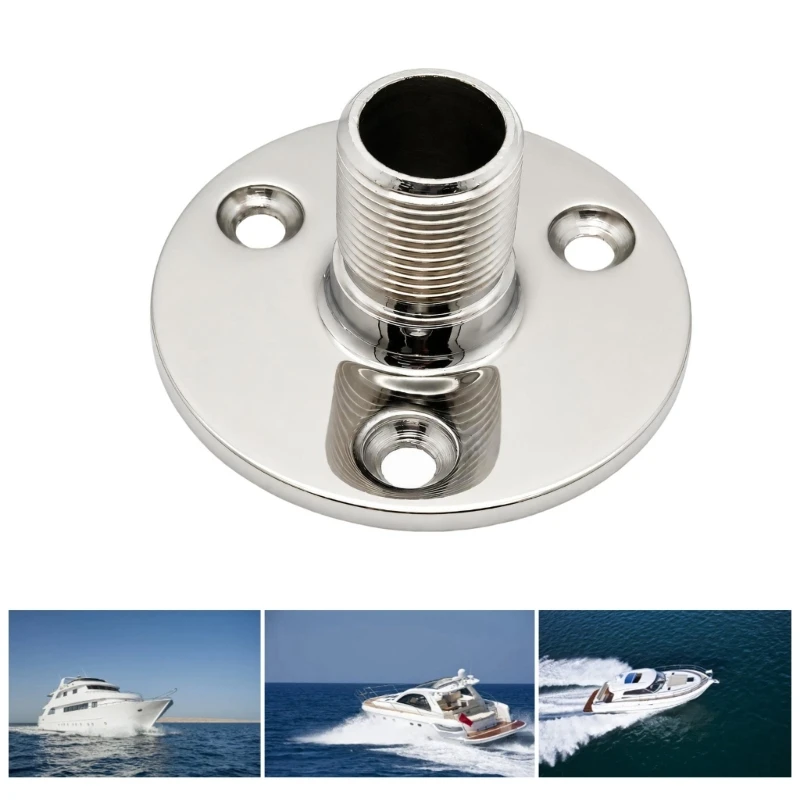 Boats Antenna Mount Base 316 Stainless Steel 1Inch Threaded Fitting Round Flange Three-Hole Deck Hardware for Yacht Marine