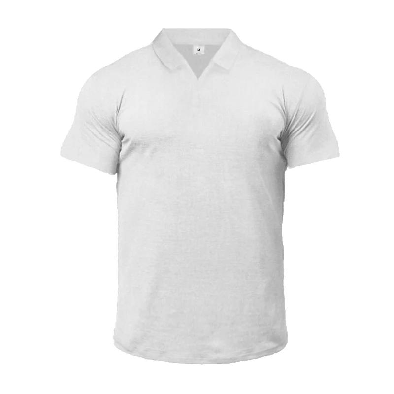 Plain Mens Casual Fitness Polo Shirts Summer Sports Cotton Short Sleeve Slim Fit Polos Gym Bodybuilding Muscle V-neck T-shirts