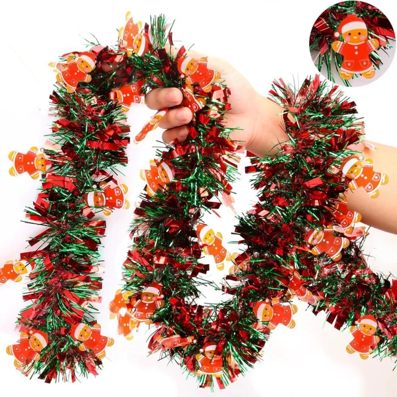 

1PCS Christmas Decoration Ribbon Red White Green Snowflake Party Tinsel Garland Home Store Dining Table Decoration Ornament