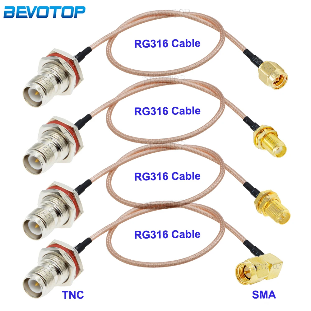 1Pcs Waterproof RP TNC Female Bulkhead to SMA Male/Female RG316 Pigtail 50 Ohm RF Coaxial Cable Assembly Extension Cord Jumper