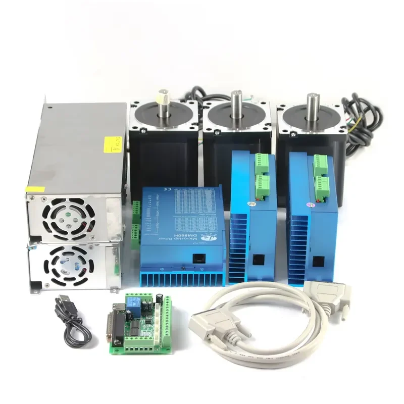 3axis 1.8 Degree 2 Phase Nema 34 Hybrid Stepper Motor CNC Rotor Kit with 48V DC Power Supply 5.0 Nm Torque 12mm Shaft