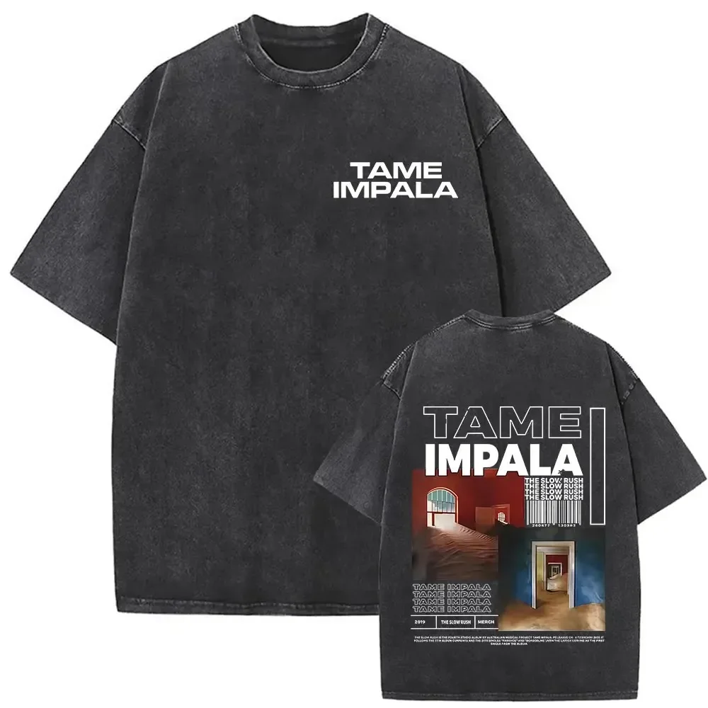 100% Cotton Tame Impala Rock Band Deadbeat Tour Vintage Washed T-shirt Unisex Hip Hop Fans Gift Short Sleeve Tee