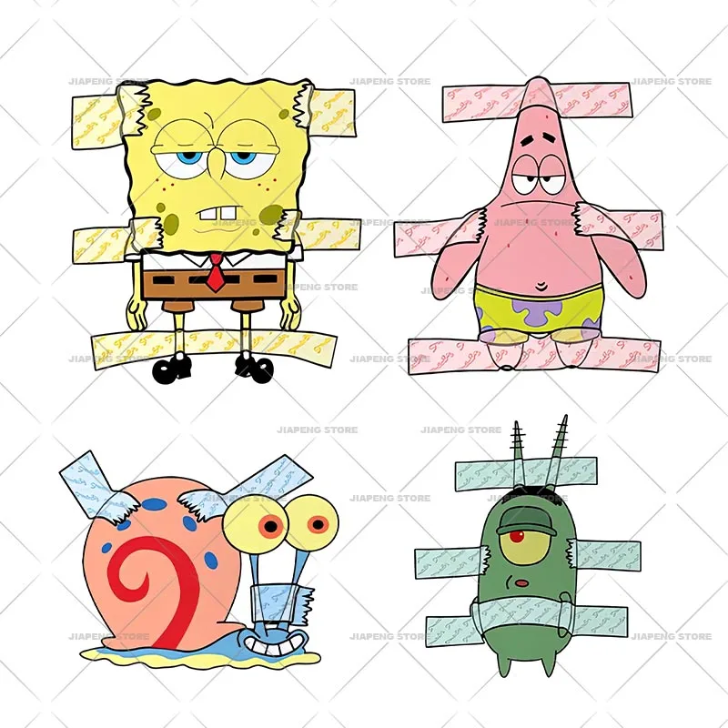 DIY Funny SpongeBob Heat Transfer Vinyl Sticker Iron On Transfers For Clothes T-shirt Hoodie Cartoon style Patches Washable Gift