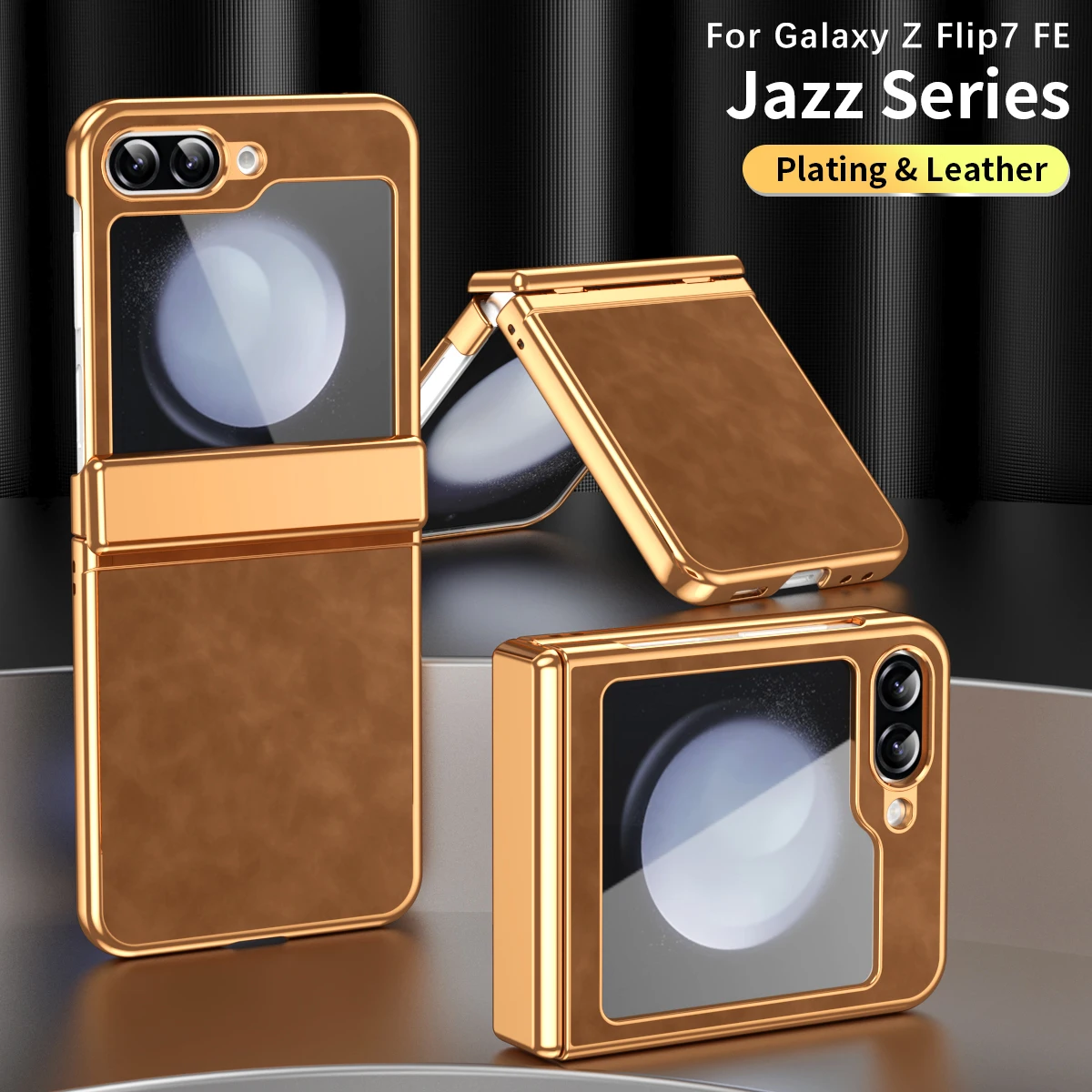 

For Samsung Galaxy Z Flip 7 6 5 5G Case Luxury Leather Electroplated All-inclusive Folding Hinge Shockproof Protect Hard Cover