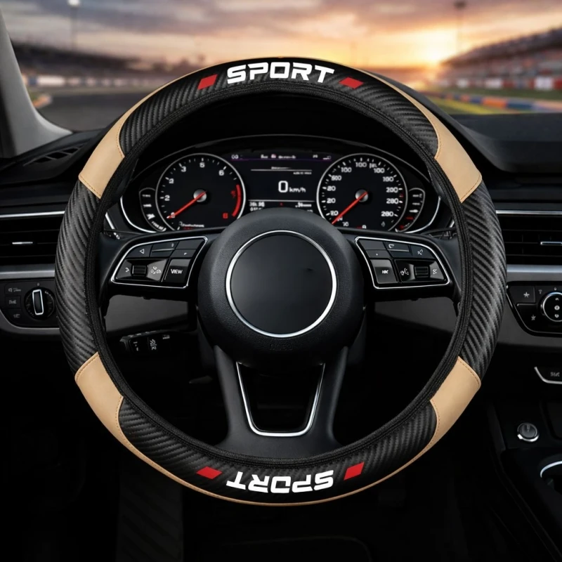 Steering Wheel Cover Carbon Sport Breathable Absorb Non Slip Univ Soft Protector Grip For SUV Truck Sedan Easy Install Accessory