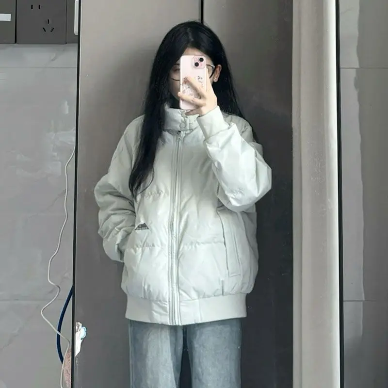 

For Couples in Black 2025 New Style Korean Version Stand Collar Thickened Cotton Jacket Loose Bread Style Warm Winter Coat