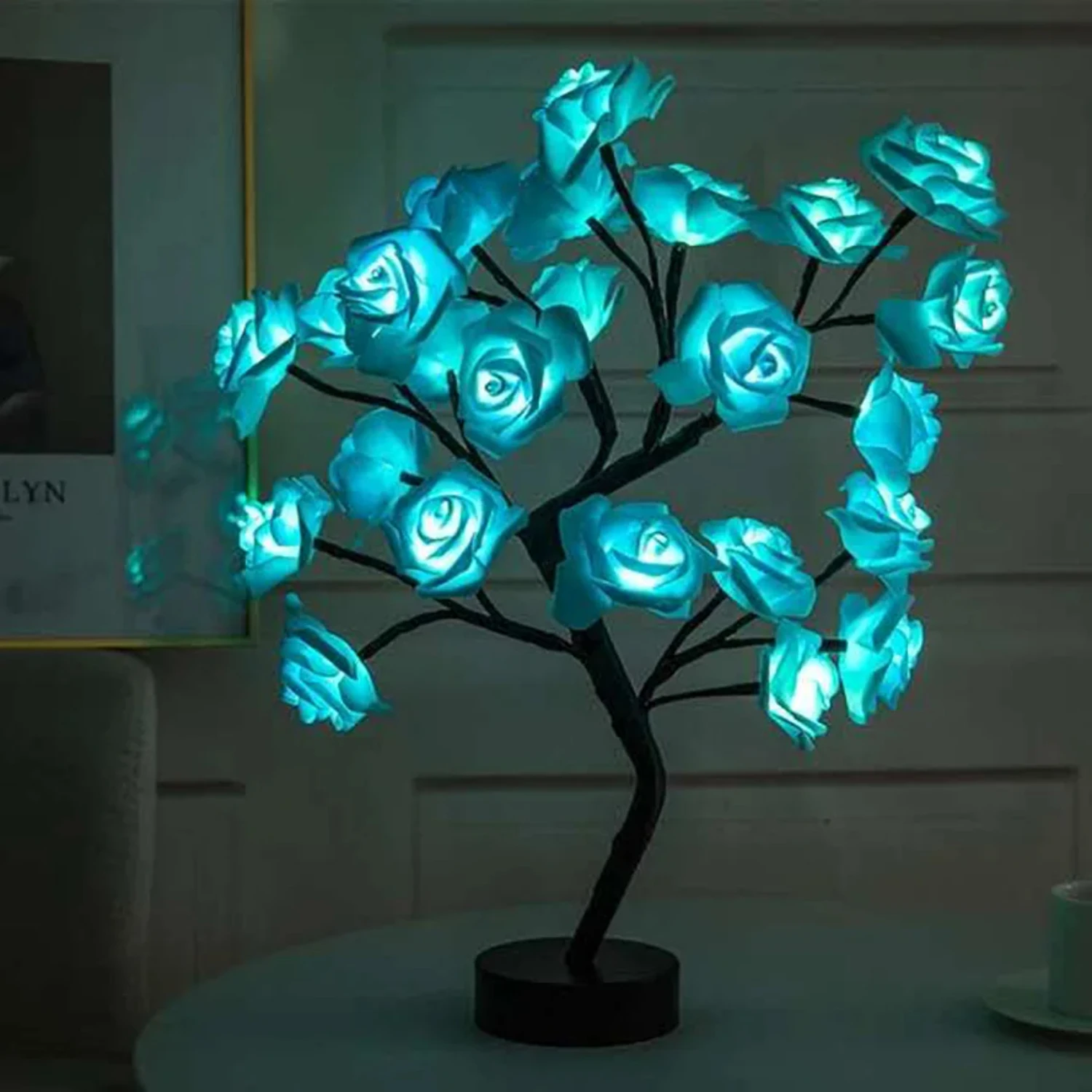 New Rose Flower Tree Lamp 24 Heads Rose Table Light Fairy Desk Night Lights USB Plug Gifts Wedding Valentine Christmas Decorati