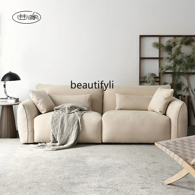 

Italian minimalist straight row small apartment sofa living room oil wax cloth four-person home