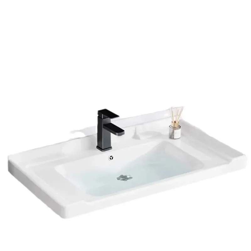 Ceramic Semi Recessed Sink Bathroom Vanity Cabinet Integrated Washbasin Unit Modern Face Basin for Home Hotel Restroom Decor
