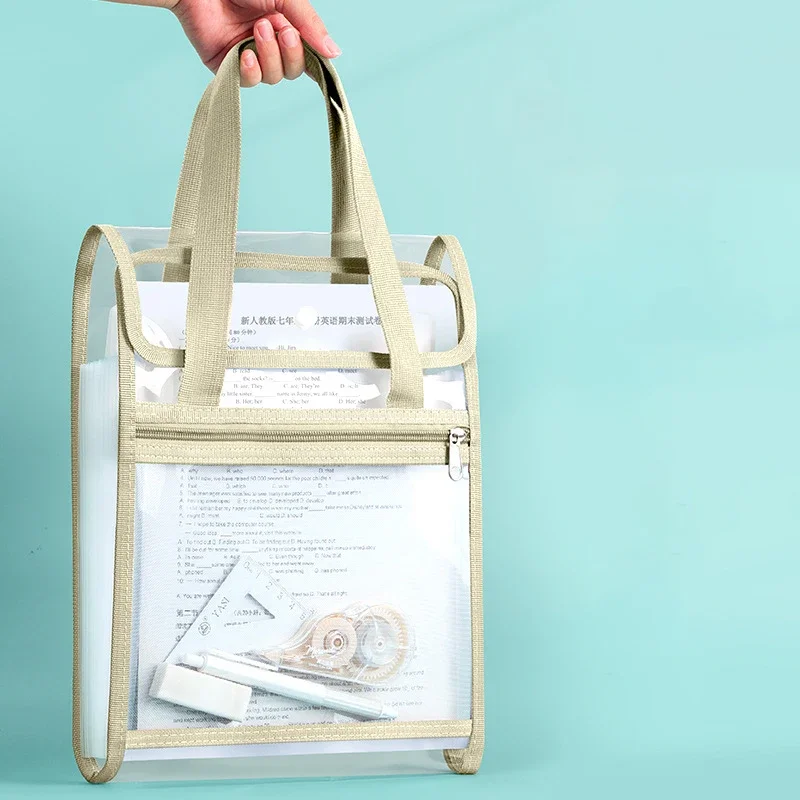 Portable Transparent Zipper Storage Bag Test Paper Folder 13 Layer File Folder Vertical Document Storage Bag Student Stationery