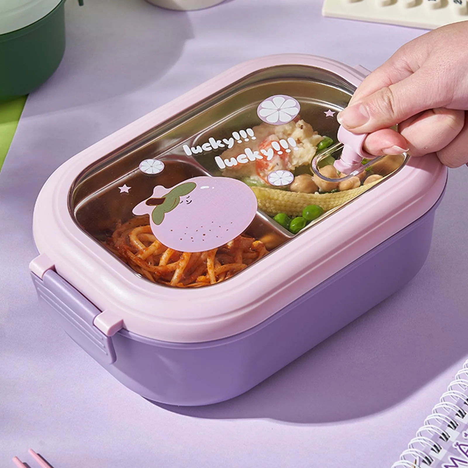Isolierte Lebensmittelbox, Lunchbox, tragbar, auslaufsicher, geteilt, Thermo-Lunchbox aus Edelstahl für Studenten, Schule, Büro