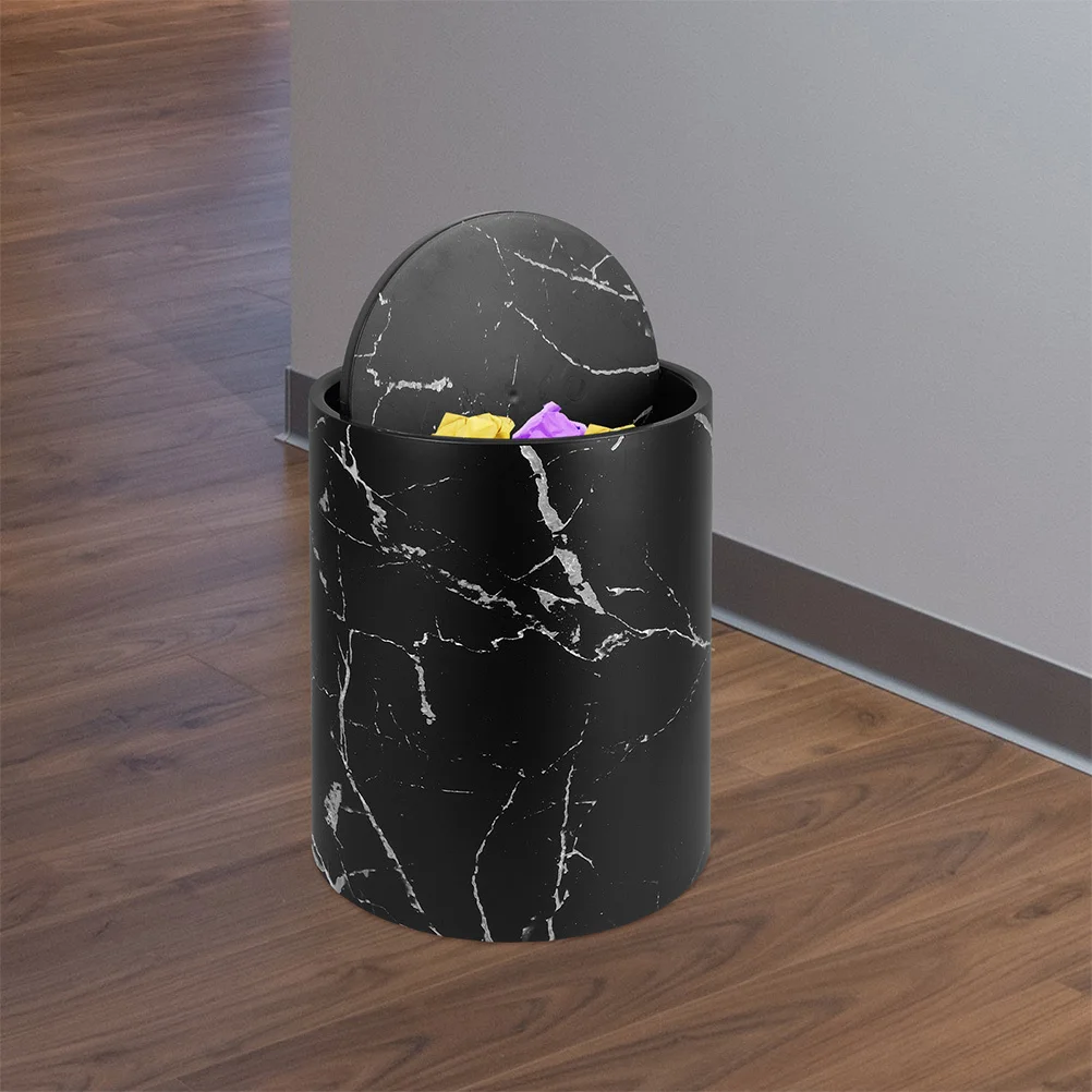 

1pcs 5.5L Marble Texture Trash Bin Round Plastic Waste Basket For Kitchen Bathroom Office Decorative Swing Lid Garbage Container