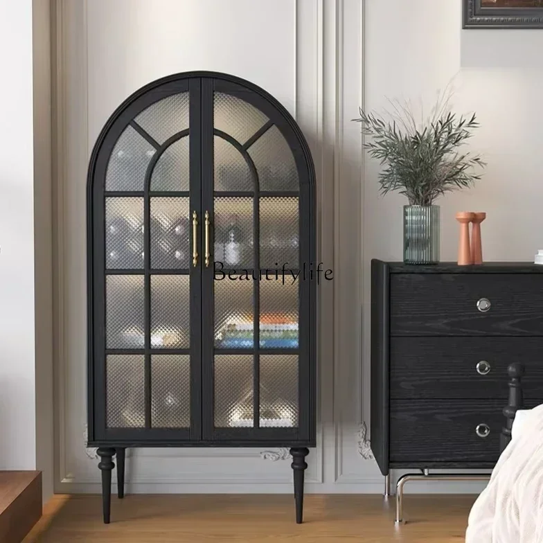 

LJYFrench retro solid wood arched storage cabinet American medieval simple wine storage cabinet
