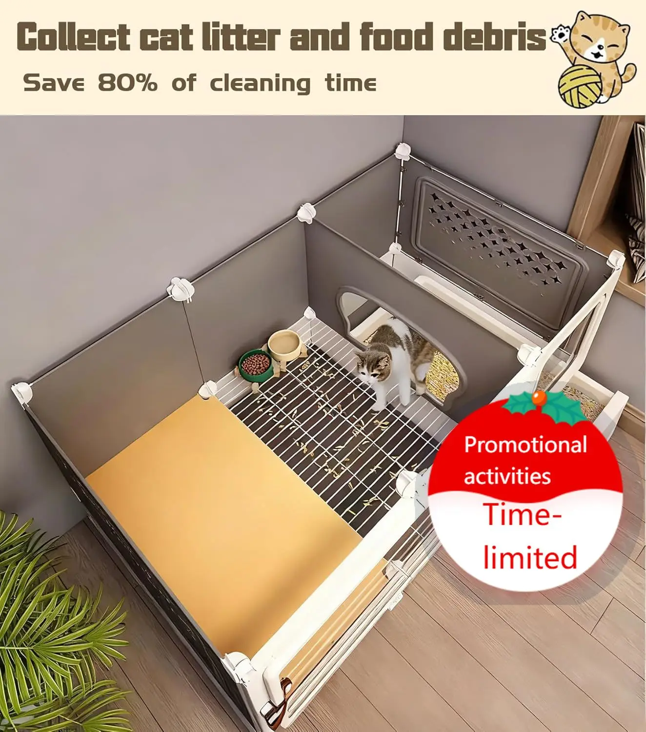 

Клетка-вольер для кошек с лотком для туалета и прозрачной раздвижной дверью, расширяемый манеж, разборный металлический, для использования в помещении и на улице