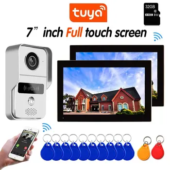Nieuwe TUYA 7 Inch 2 Monitor WiFi Video-intercom TUYA Smart Home APP Draadloze Video Deurtelefoon RFID HD Camera Toegangscontrolesysteem