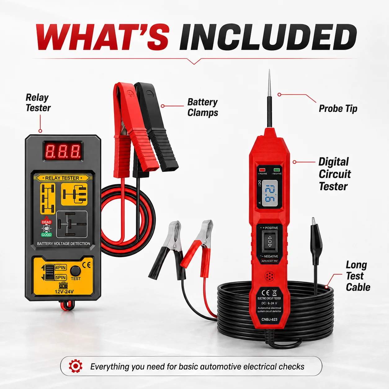 2-in-1 Automotive Electrical Tester Kit Cnbj-823 Circuit Probe Tester 6-24V + 12-24V Relay Analyzer, 4 Pin 5 Pin Car Wiring Diag