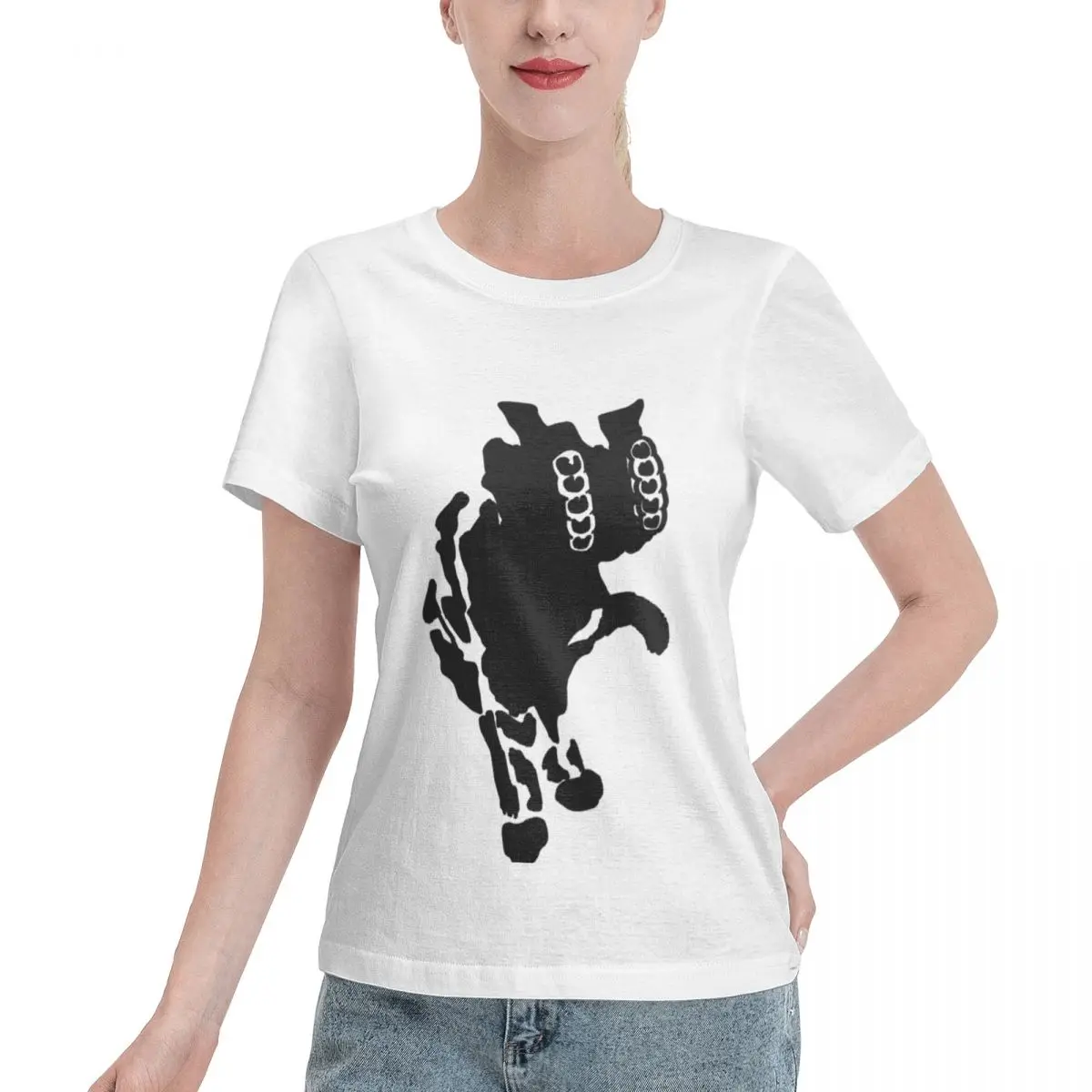 Soft Comfy Silhouette Of A Cat Black Cat Blurry Cat In Abstract Motion Psychedelic Women's T-shirt Punk Summer Women Top