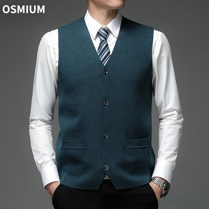 

Mens Autumn Winter Wear V-neck Wool Knitted Sleeveless Vest Male Plus Size Green Vintage Button Up Knitwear Boys Knit Top Xxxl