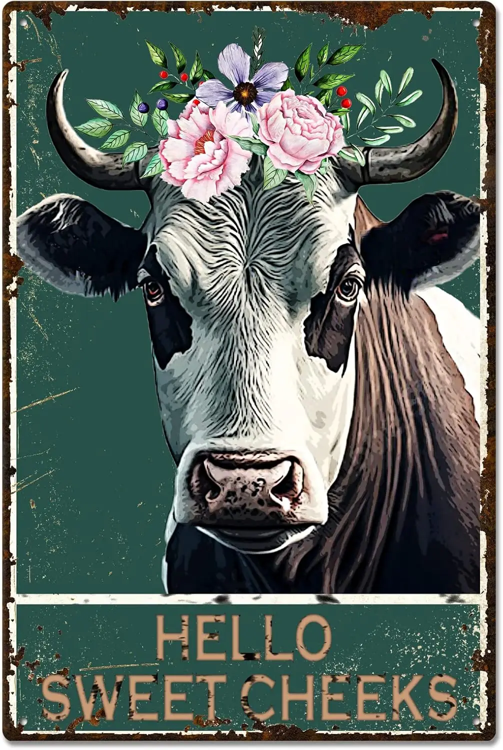 Funny Hello Sweet Cheeks Metal Tin Sign Cow Vintage Quote for Home Bathroom Toilet Wall Art Decoration Humor Plaque