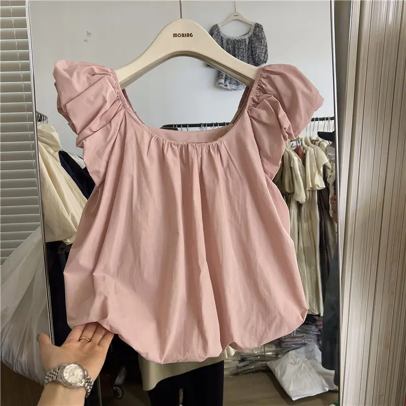 Blouses Women Age-reducing Kawaii Shirring Summer Female Gentle Popular Casual Puff Sleeve Korean Style Loose Harajuku New Tops