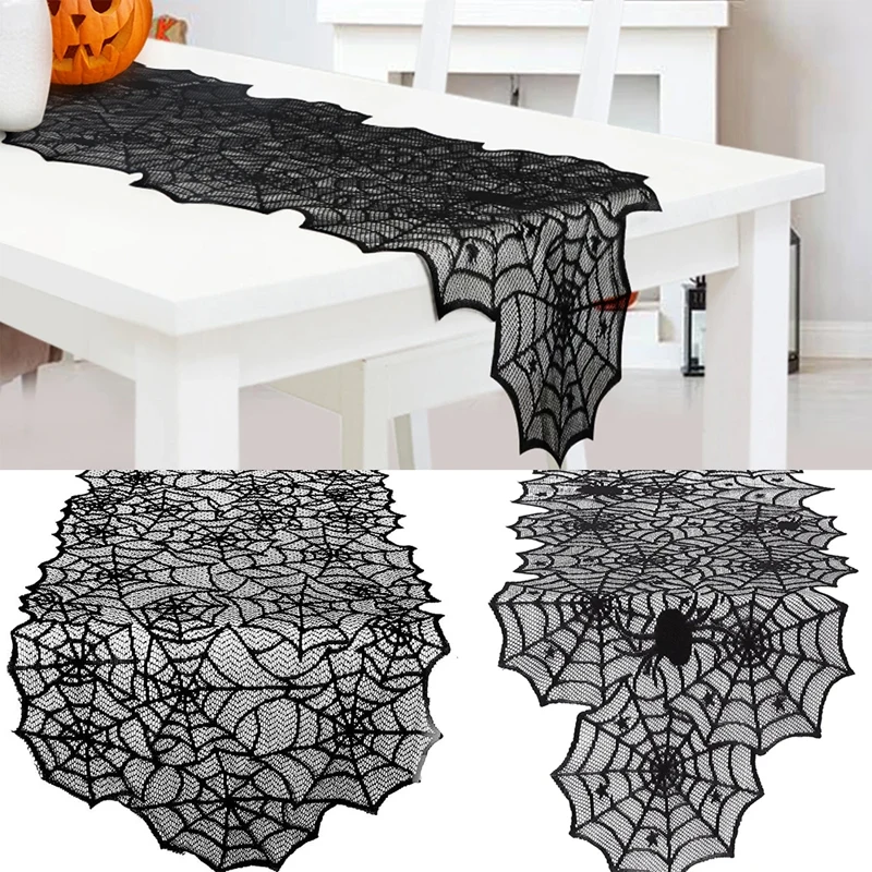 

Halloween Decorations Table Runner Table Flag Party Black Lace Tablecloth Tablecover Spider Web Supplies Fireplace Mantel Cover