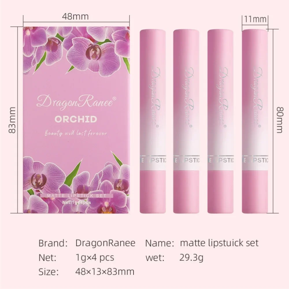 Creative Cigarette Design Lipstick Set Long-Lasting Waterproof Non-Stick 4pcs/Set Sexy Velvet Matte Lipstick Lip Makeup