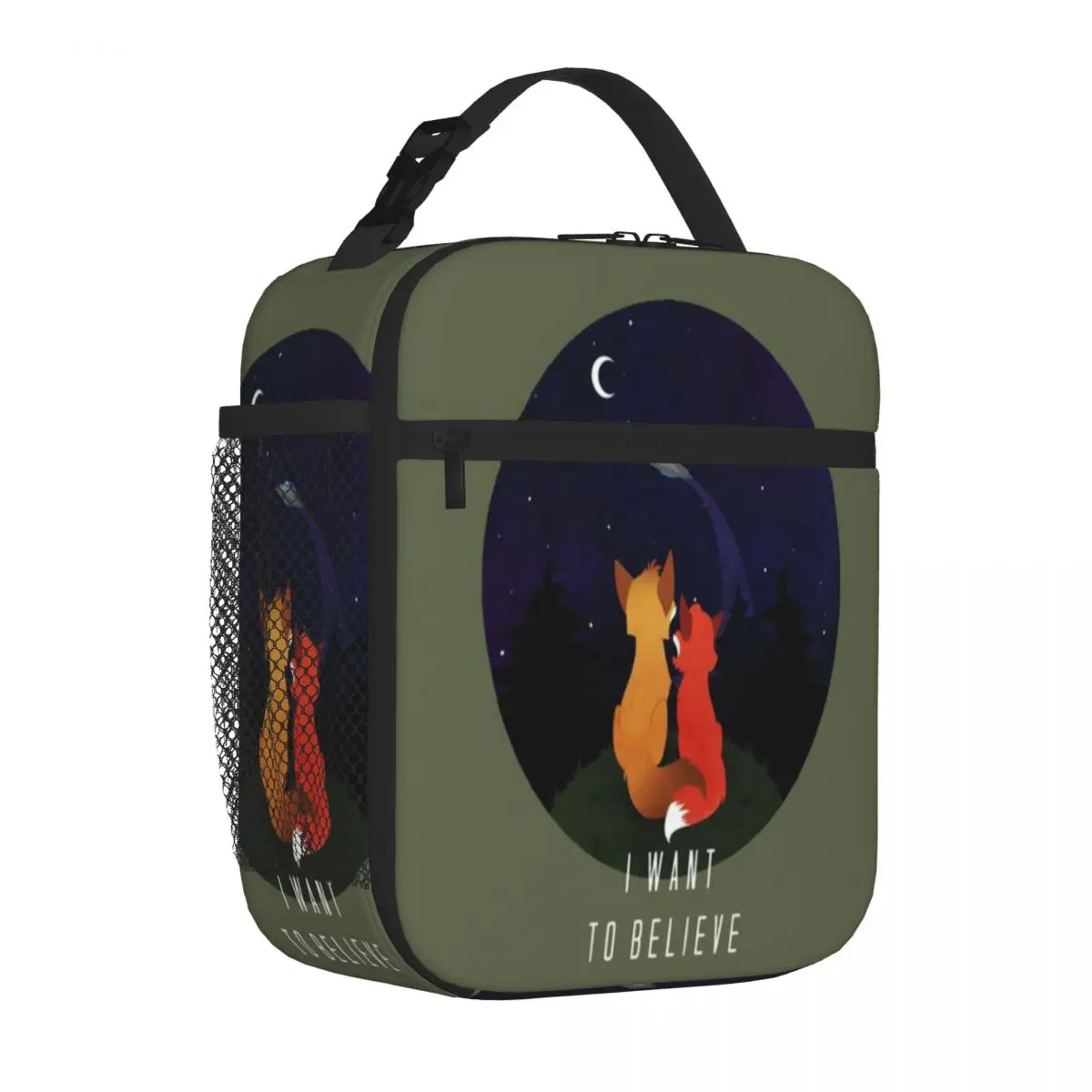 Bolsa de almuerzo elegante para acampar, la más vendida, con la inscripción 'I Want To Believe', para guardar alimentos para recién nacidos, duradera