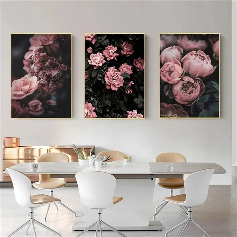 الزهور الوردية جدار الفن قماش المطبوعات العمل الفني الحديث النباتات الجمالية الفاوانيا الملصقات صور لوحات ديكور المنزل الداخلي