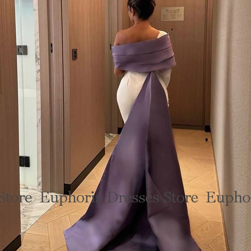 Luxe Cocktailjurken 2025, Satijn Schede/Kolom Feestjurken Taro Pur en Ivoor Off-the-shoulder Kralen Gedrapeerde Galajurken