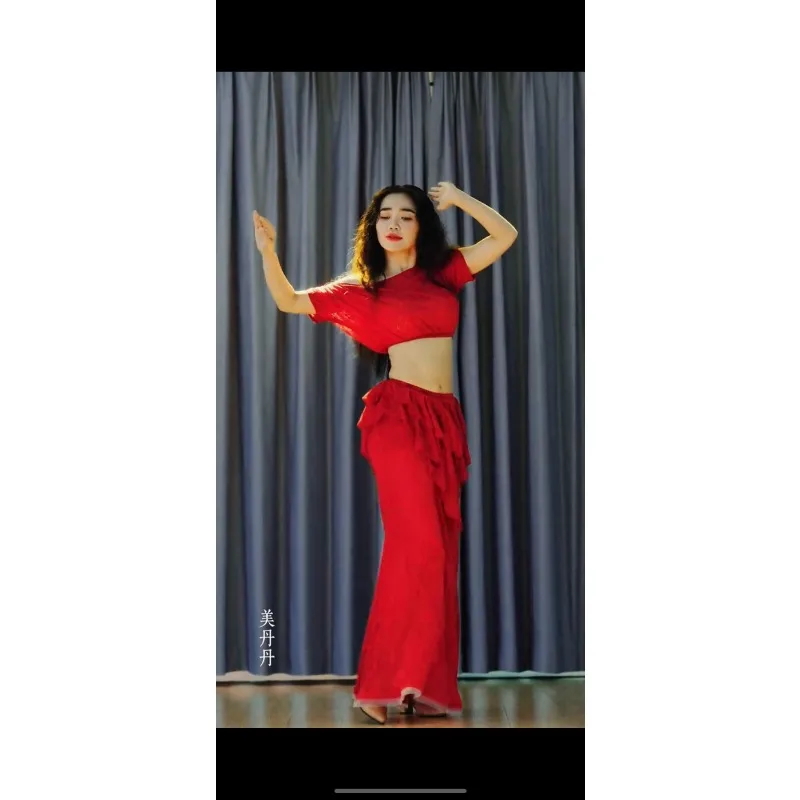 Customized New Belly Dance Set Performance Dress Class Clothes Sexy Temperament Practice Dress Red Beginner Bellydance Costumes