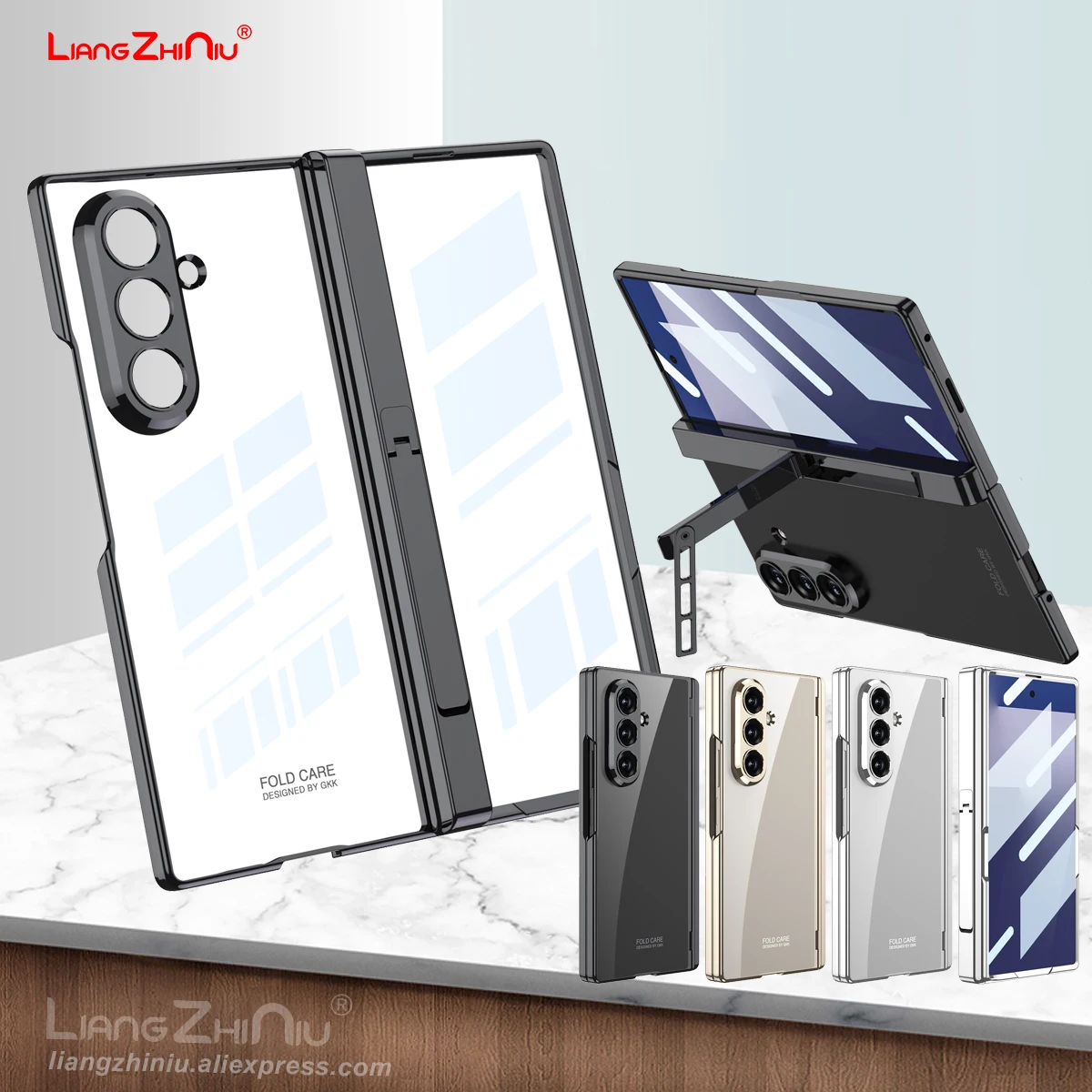 

For Samsung Galaxy Z Fold 7 Phone Case Hinge Pivot Stand Transparent Screen Protector Bezel One Piece 360 All Inclusive Cover