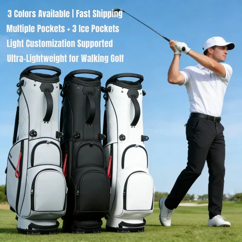ASL GOLF Durable PU Leather Golf Stand Bag with Waterproof Stand Removable Pockets Customizable Logo