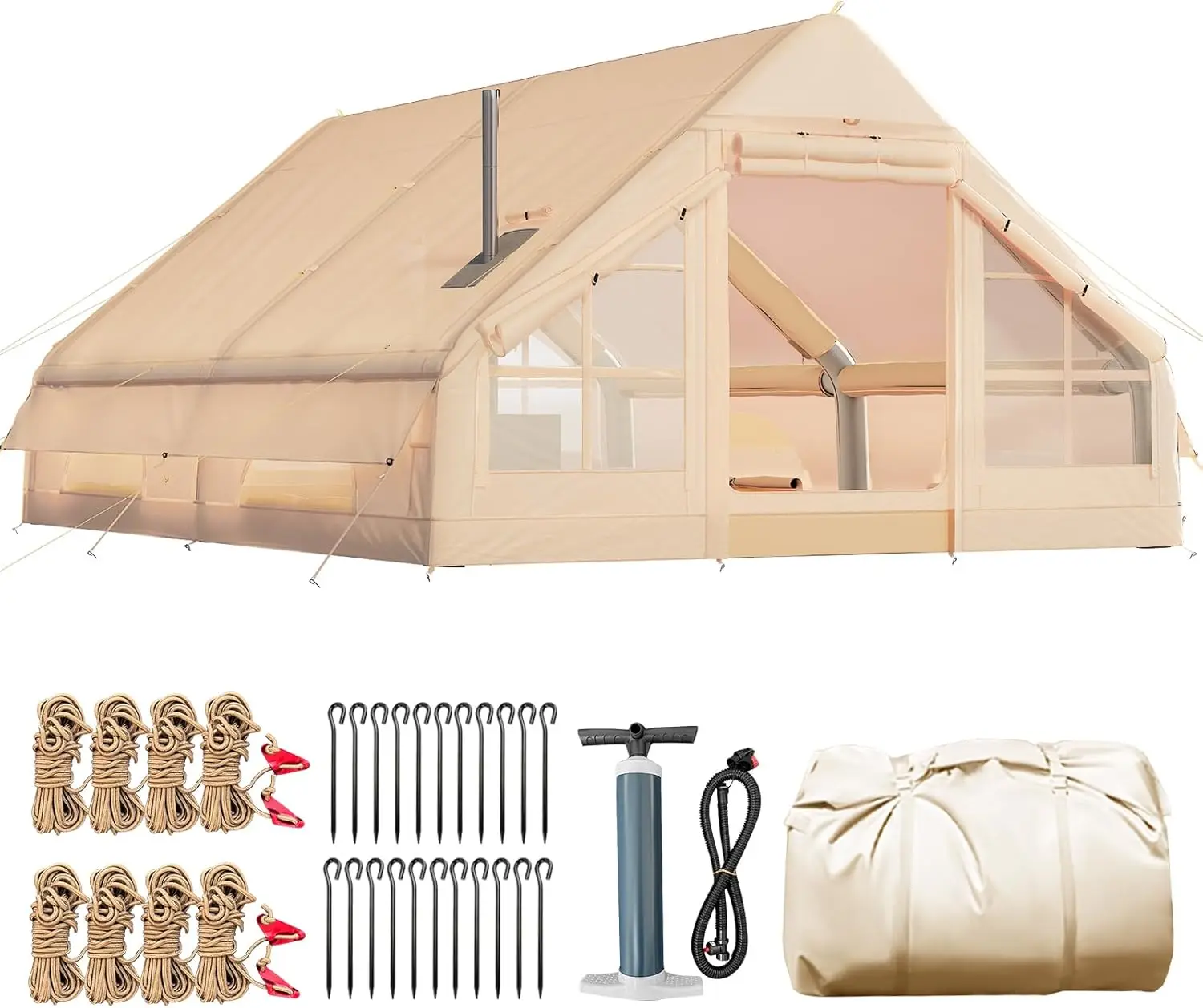 

Classic Inflatable Camping Tent for 6-12 Person, 4 Season Blow Up Tent with Mesh Windows & Pumps