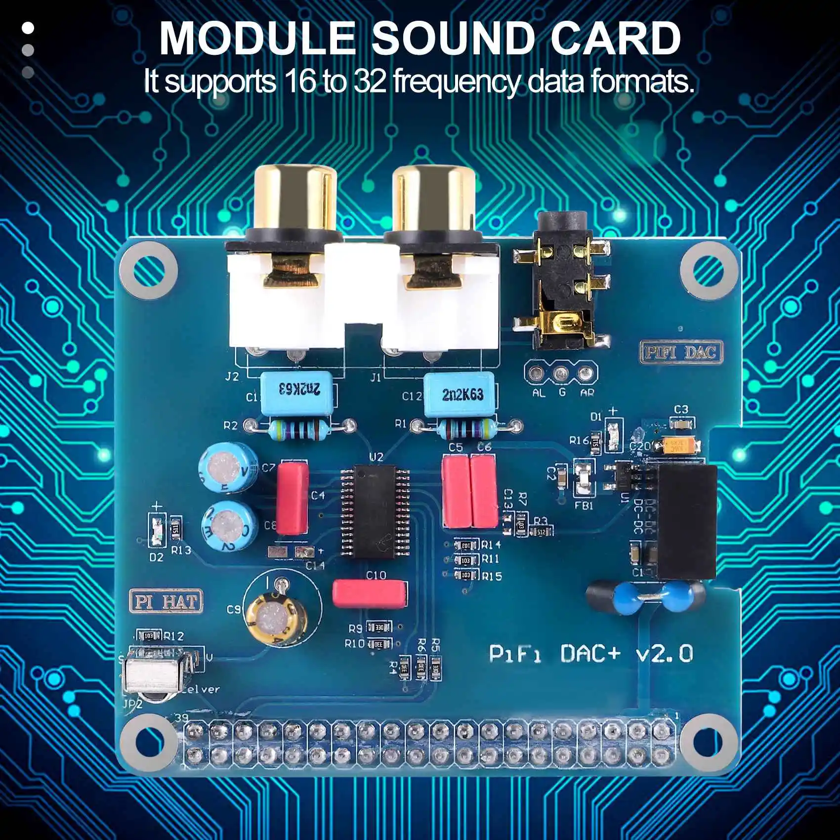 ABDW-PIFI Digi DAC+ HIFI DAC Audio Sound Card Module I2S Interface For Raspberry Pi 3 2 Model B B+ Digital Audio Card Pinboard V view 4