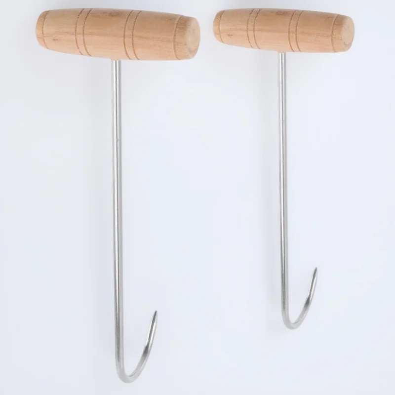 

2Pcs T Handle Meat Hooks Wood Handle Stainless Steel Butcher Shop Supplies Meat Processing Butchering Hanging Kitchen Tool