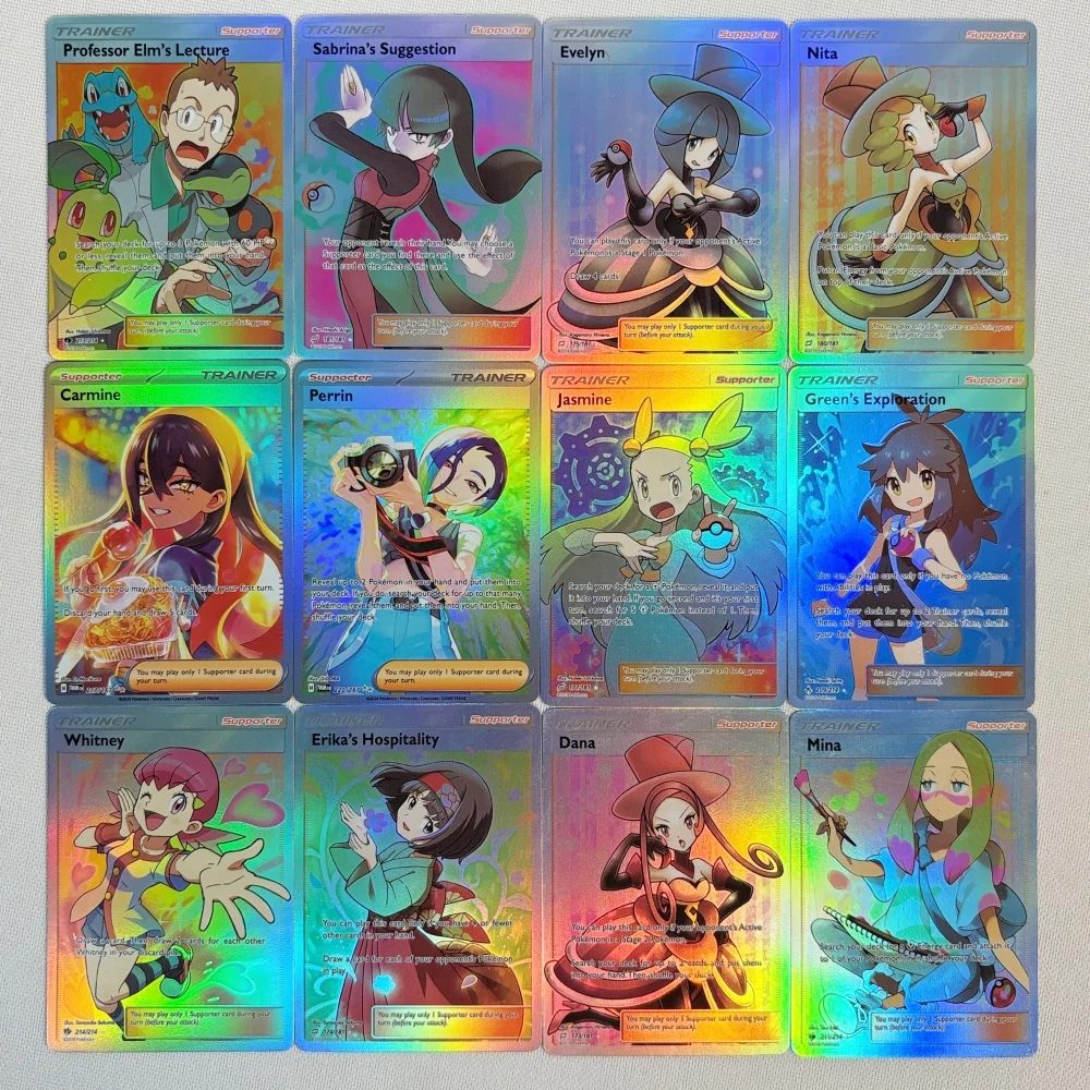 

DIY English PKM Cards Garmine Whitney Mina Jasmine Evelyn Game Battle Carte Trading Collection Cards Toys Children Gifts