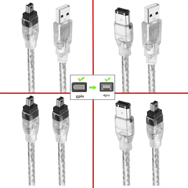 1,5 м IEEE 1394 Firewire USB «папа» на 1394 4P «папа» Кабель для подключения данных DV Кабель для передачи данных подходит для старых камер Sony и т. д.