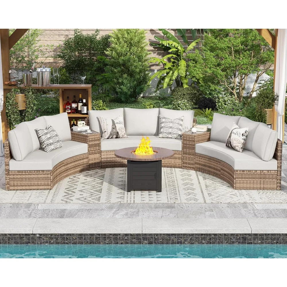 

Patio Conversation Set, 11 Piece Half-Moon Sectional Round Patio Furniture Set with Large Storage Wedge Table Wicker Sofa Set