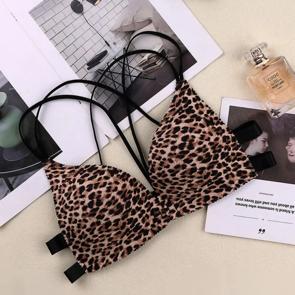 

Fashionable Front-fastening Bras Leopard Print Beautiful Back No Underwire Elastic Thin Shoulder Straps Seamless Comfortable