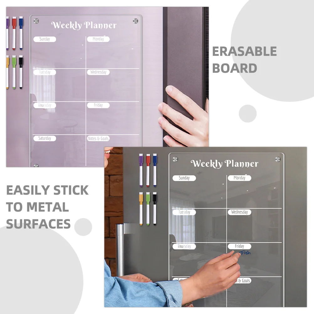 

2Pcs Magnetic Acrylic Dry Erase Boards Clear Weekly Menu Planner Board Fridge Organizer Schedule Memo Planning Board