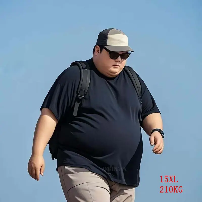 Large Size 15XL 210KG Men's T-Shirt Big Size 14XL 8XL 10XL 12XL Summer Short Sleeve Round Neck Loose Casual Black Gray White