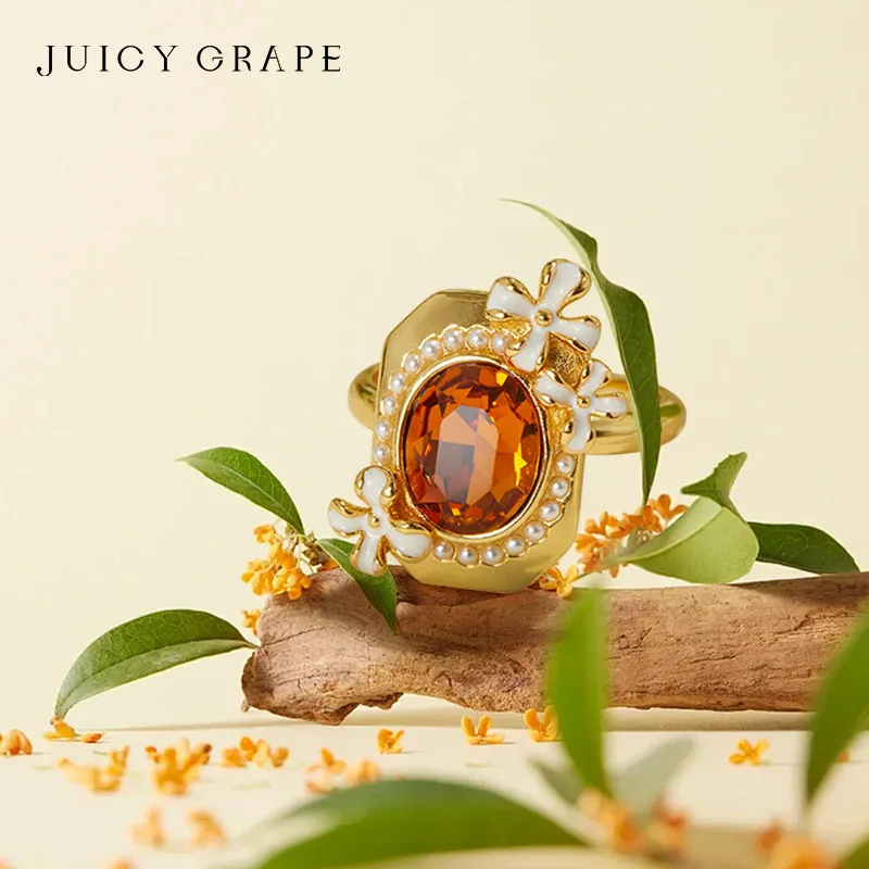 Juicy Grape Official Website Osmanthus Flower Gem Rings French Palace Style Exquisite Ring New Trendy and Noble Rings Party Gift