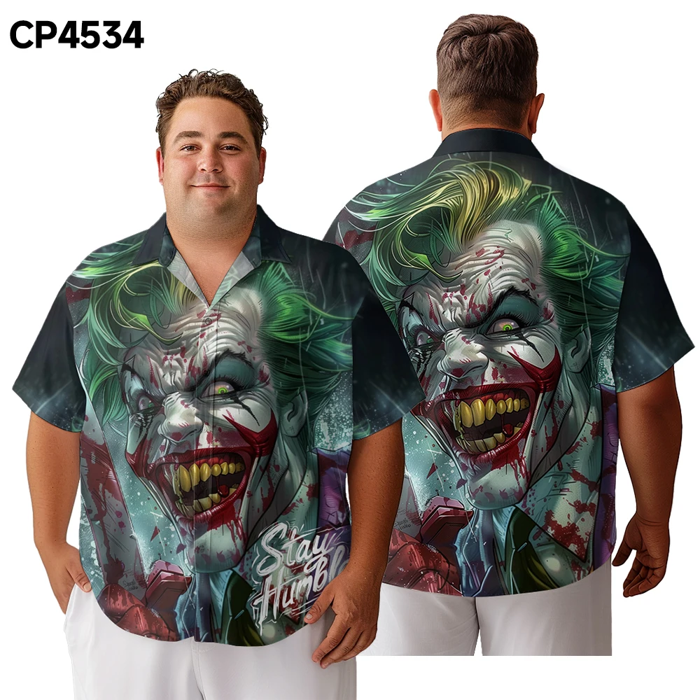 Ropa de cara sonriente de payaso de terror de Halloween, camisa suelta de gran tamaño, elástica, pequeña, informal, camisa delgada de manga corta