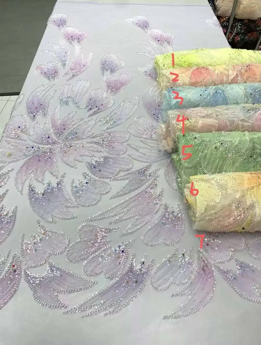 

Handmade French Tulle Sequins Lace Fabric 2025 High Quality Multicolor Embroidery African Beads Lace Fabric for Women Dresses