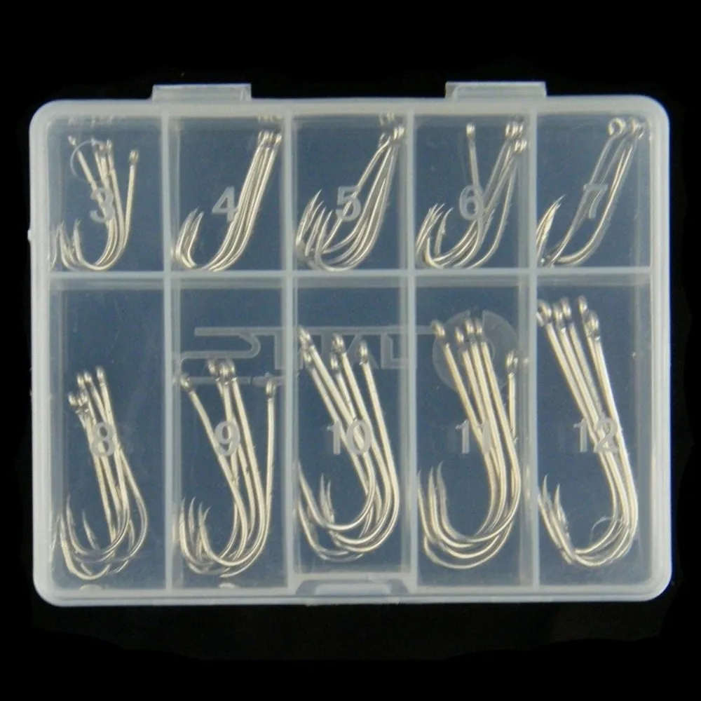 Lures Silver Fishhooks Long Shank 50Pcs Fishing Lures Hooks 10-Compartment Box Long Shank Fish Hooks Freshwater Fishing