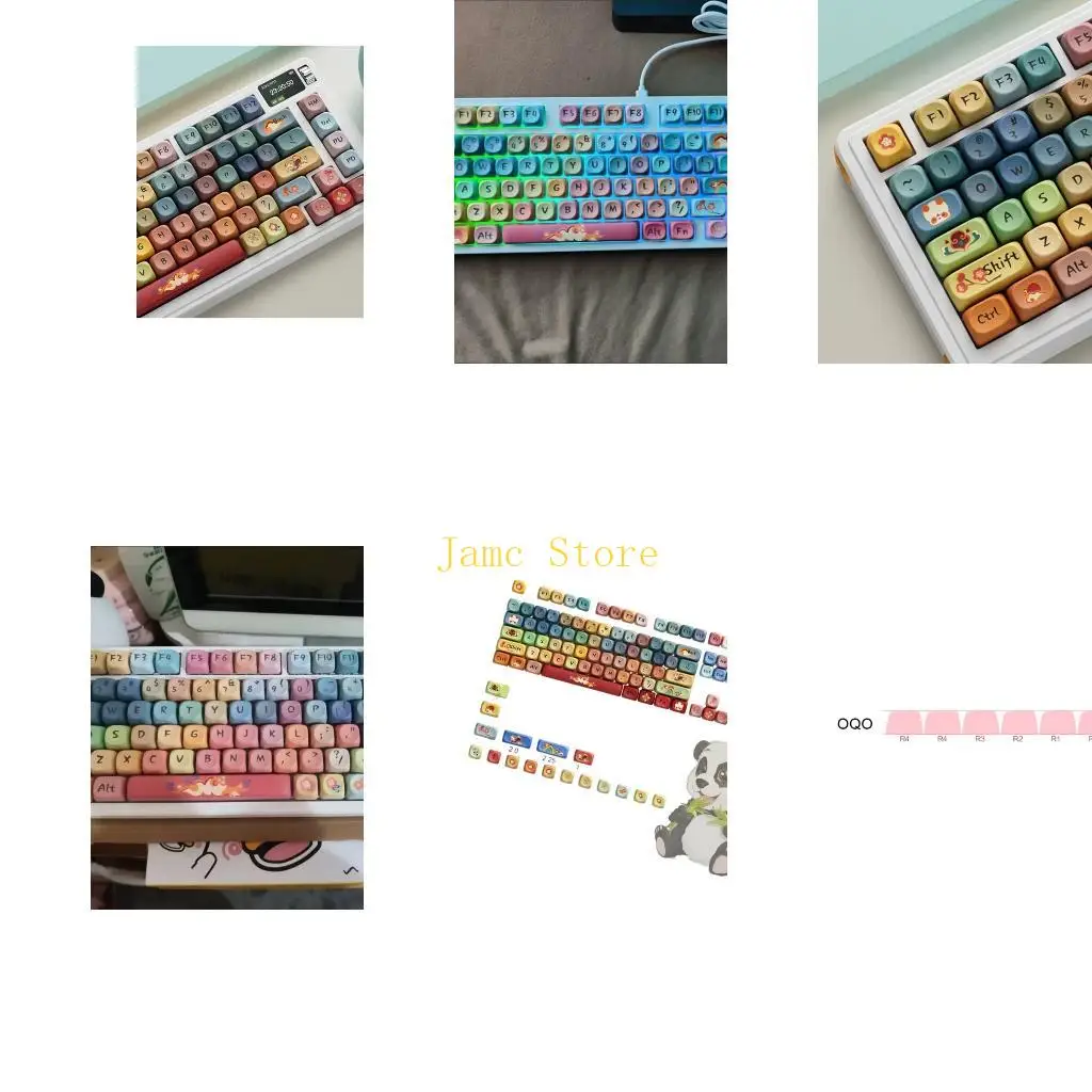 LX0B Round Dunhuang Redness Panda OQO Profile Keycaps Set 125Key PBT Dye Sub Keycaps for Keyboards